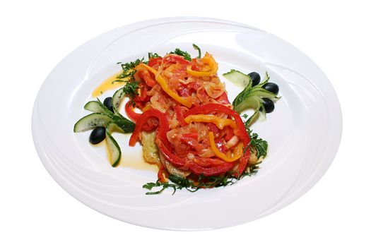 Vegetarian meal in a plate on a white background