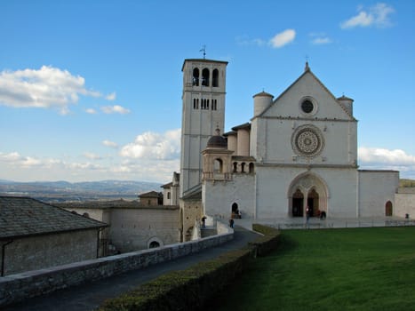 View of the St. Francis Basilica in Assisi, Italy.