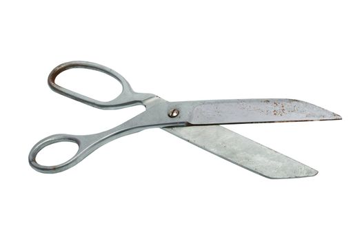 old metal scissors on a white background