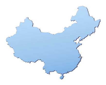 China map filled with light blue gradient. High resolution. Mercator projection.