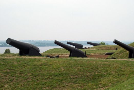 These canons were used to defend Fort McHenry on the Chesapeake Bay. The fort was the sight of the Batttle of Baltimore, Maryland in September, 1814. The battle inspired Francis Scott Key to pen "The Star Spangled Banner".