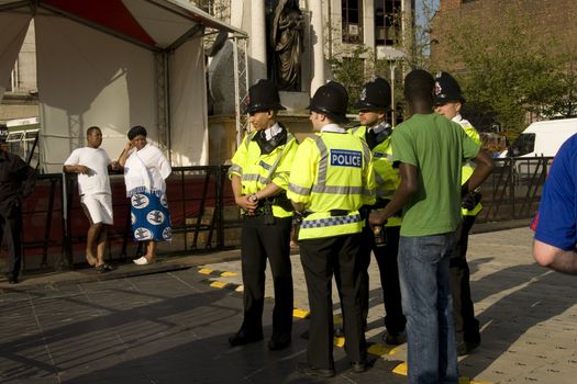 Police interacting with people in manchester during an event