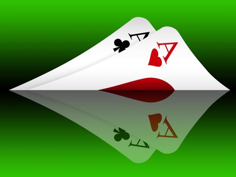 aces in hand in game poker on the casino table