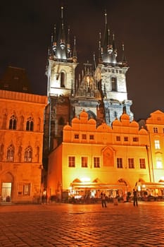 The Old Town Square at night in the center of Prague City 