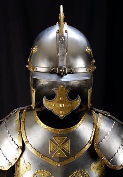 Armour of the medieval knight. Metal protection of the soldier against the weapon of the opponent