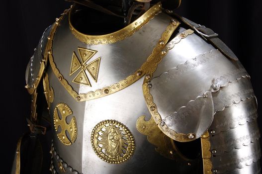 Armour of the medieval knight. Metal protection of the soldier against the weapon of the opponent