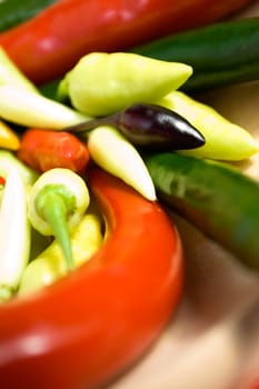 stack of colorful chili as seasoning ingredients 