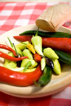 stack of colorful chili as seasoning ingredients