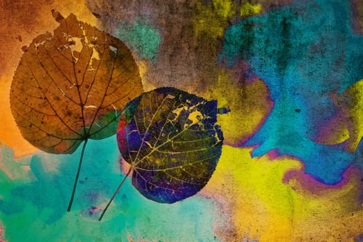 leaves on grunge saturated background