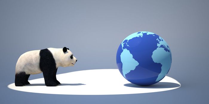 panda looking at the earth