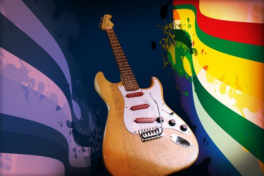 electric guitar with colorfully art in the background