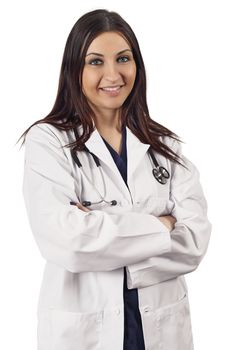 A beautiful young brunette female doctor or nurse.