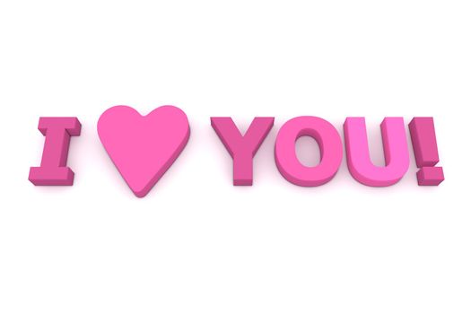 words I Love You! in different shades of pink and purple - word love replaced by a heart