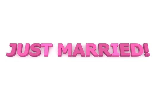 words Just Married! in different shades of pink and purple - one line