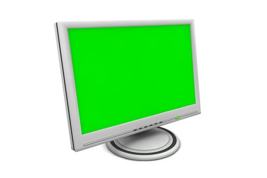 flat screen lcd computer monitor with white green screen and a green status led - angular view