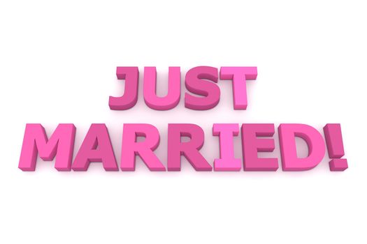 words Just Married! in different shades of pink and purple - two lines