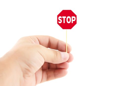 hand holding sign isolated on a white background