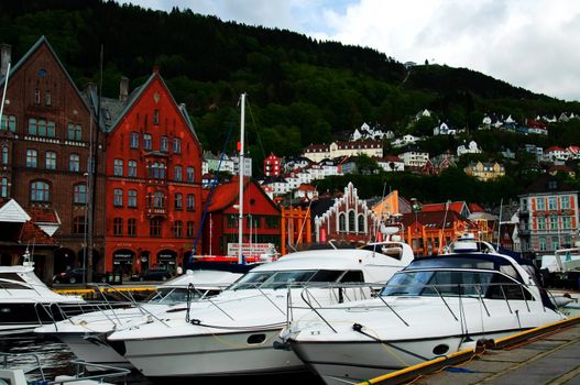 View from Vaagen in Bergen harbour, Norway 
