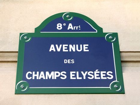 Signpost of the Champs Elysees in Paris