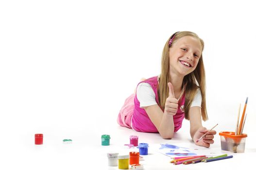 Girl with brush on white background