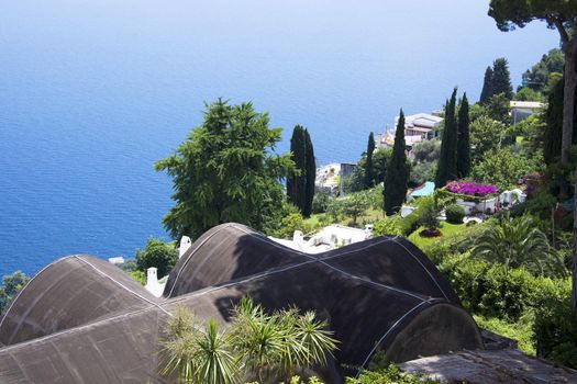 The Ravello garden offers a beautiful view of the Amalfi coast and green trees