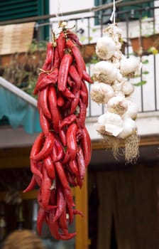 Garlic and chili on a street market