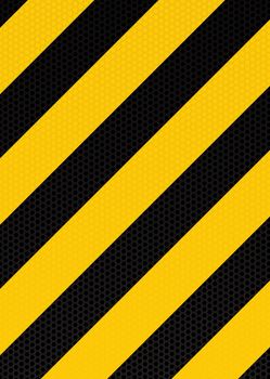 Yellow and black diagonal stripe warning background with hexagon pattern