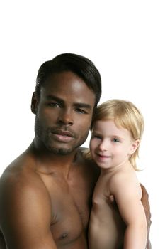 Multi ethnic racial family african father caucasian blond daughter portrait