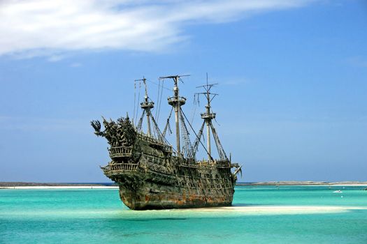 A replica of an old ship in the Caribbean.