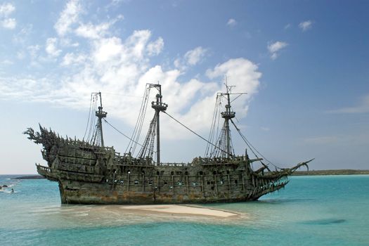 A replica of an old ship in the Caribbean