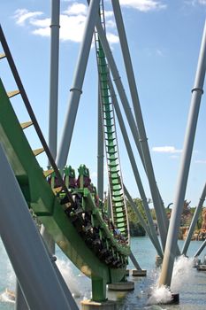 A Roller Coaster with Track and People in Florida.