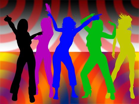 dancing girls on colored background