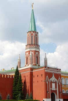 Kremlin Nikolskaya tower on Red Square in Moscow, Russia