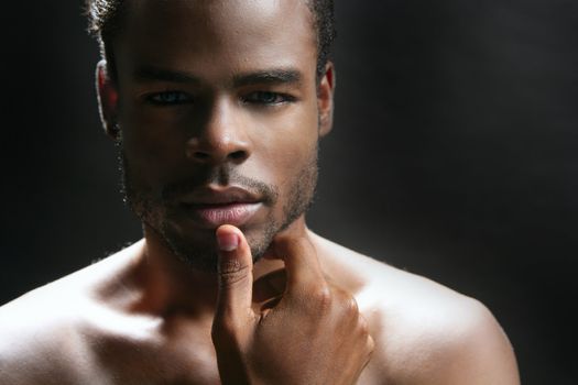 African american cute black young man closeup portrait