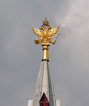 Russian national emblem double headed eagle on top of Historical museum in Moscow