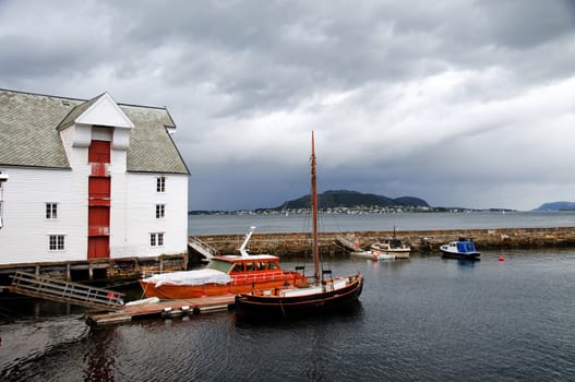 Small boats in aalesund harbour
