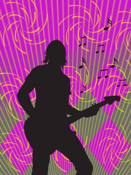 silhouette of guitarist on coloured background