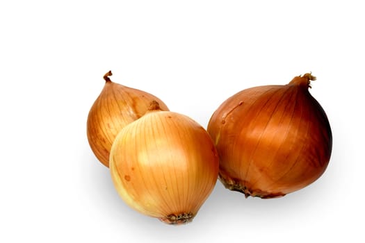 three onions on white background