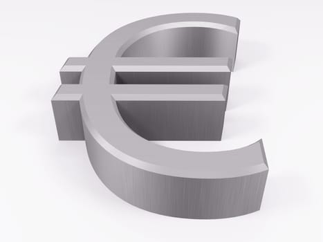 Silver euro symbol isolated on white 3d render