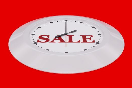 Red clock 3d render with sale isolated on black