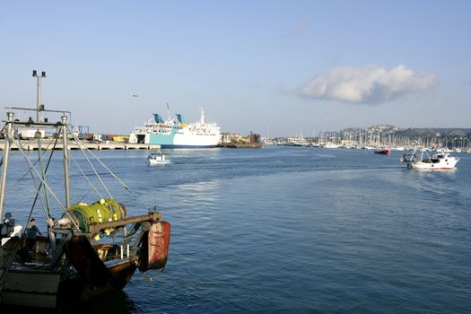 Fisherman and cargo harbor in Mediterranean sea