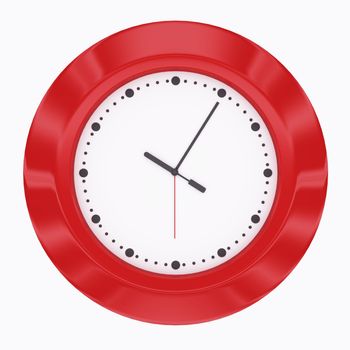 Red clock 3d render isolated on white