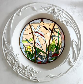 Stained glass window. Floral design.