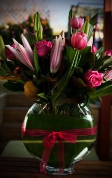 A bunch of flowers in a vase.