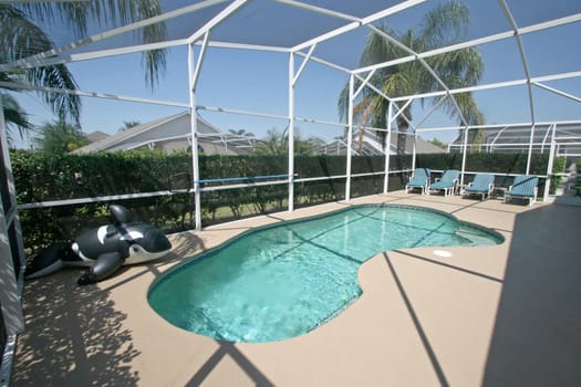 A Swimming Pool and Lanai with Killer Whale in Florida.