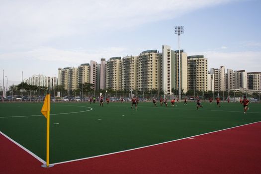 Hockey match in a residential area of Singapore.