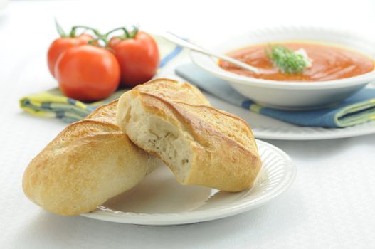 Fresh baked bread served with hot soup.