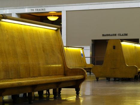 Old fashioned bench seating at a train station