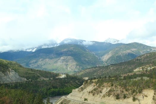 Canadian landscape showing Canada pacific rail lines, river and road