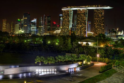 Singapore Skyline View from Marina Barrage at night